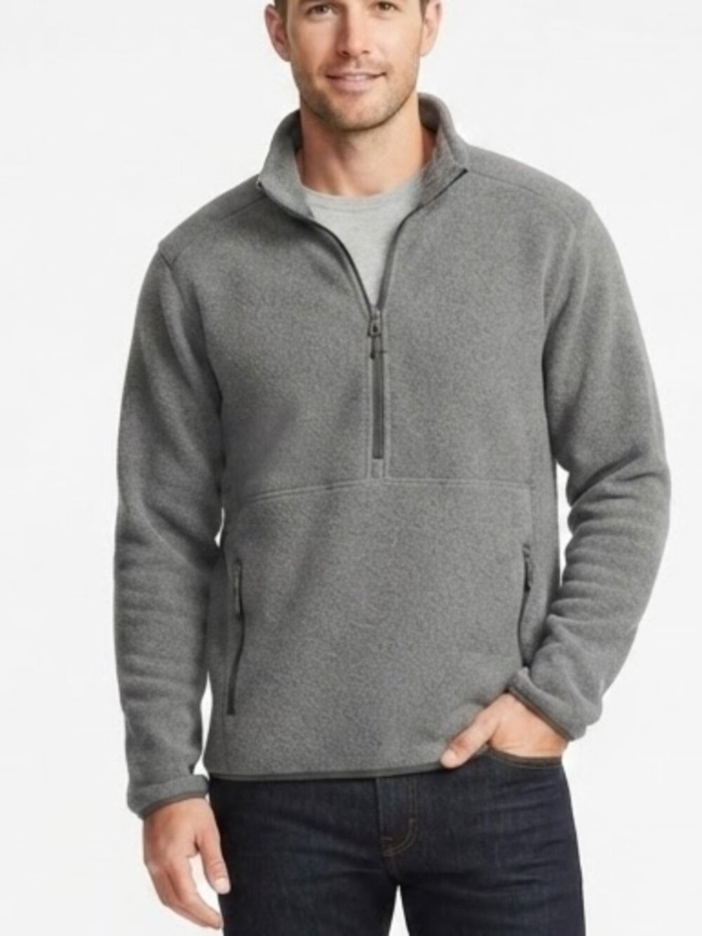 Duluth Men’s Polartec Fleece Jacket Size M 1/4 Zip Pullover Gray Zipper Pockets